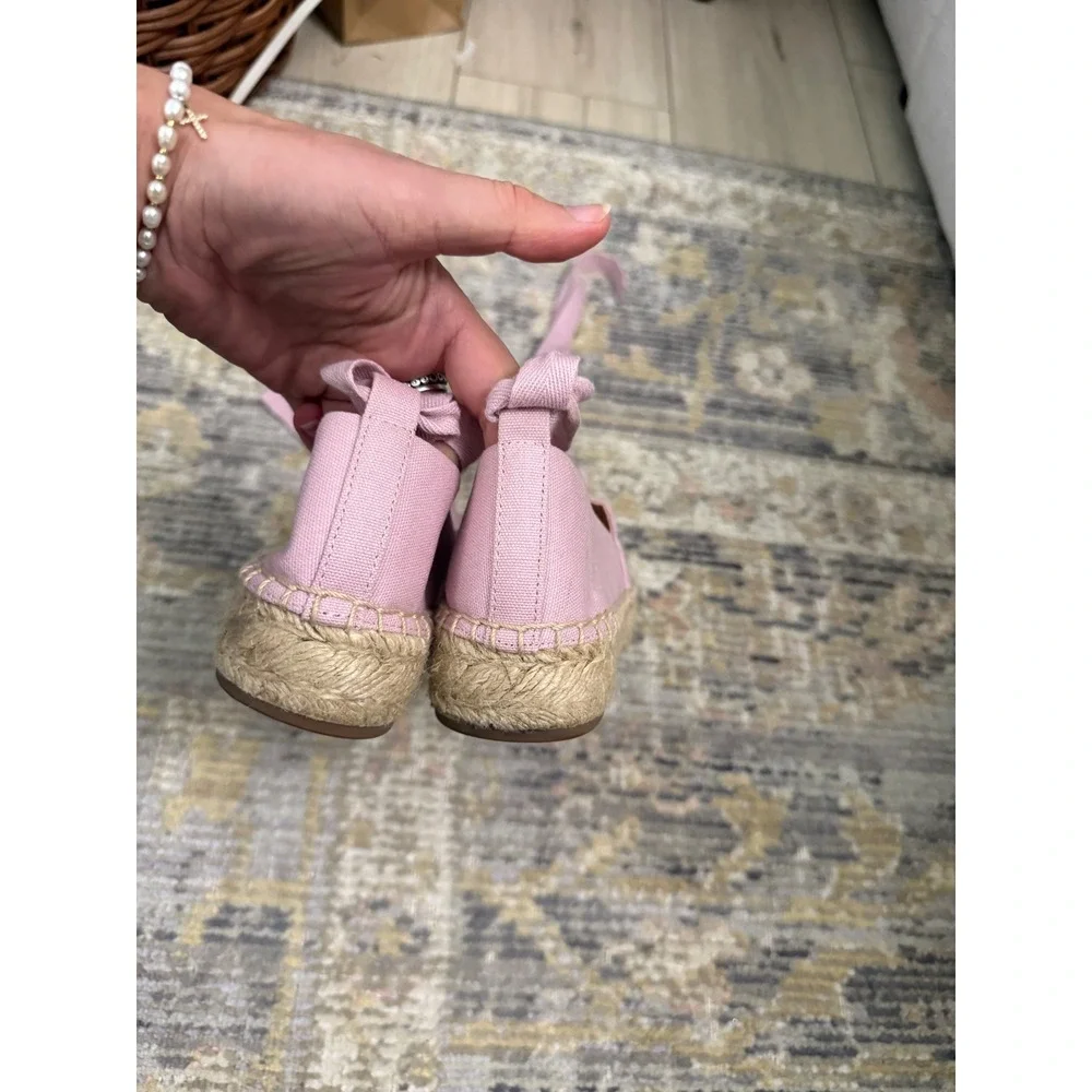 J.Crew Pink Canvas Lace Up Espadrille Flats Ankle Tie Shoes Womens 6